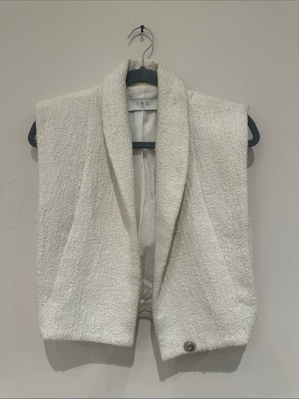 IRO Cream Bouclé Sleeveless Vest with Shawl Collar